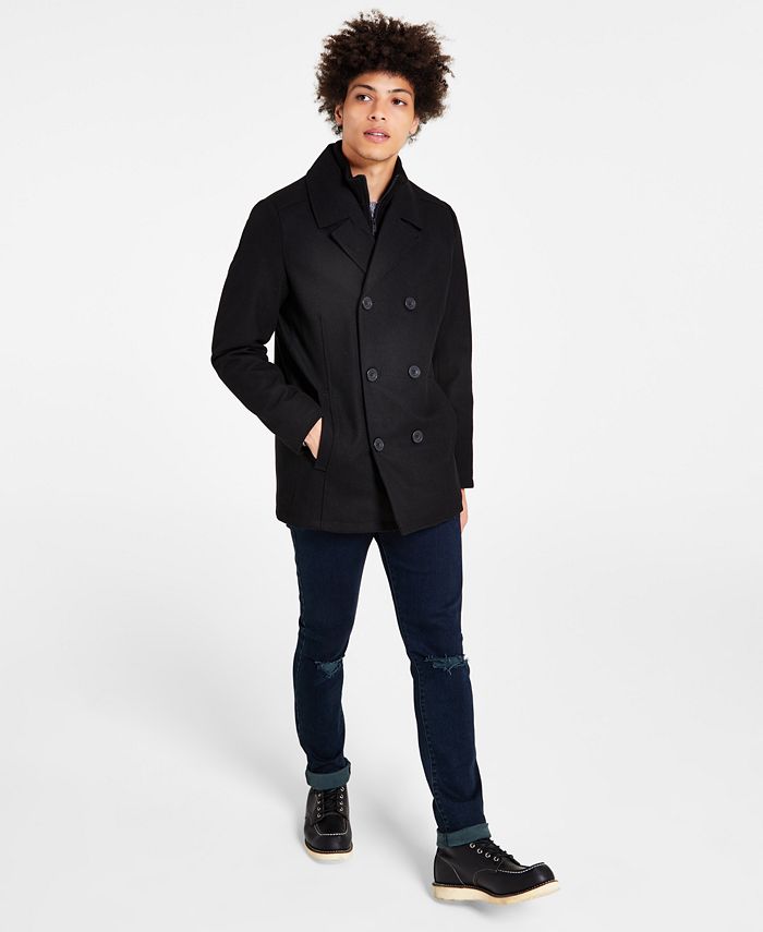 Cole Men's Double Breasted Wool Blend Peacoat with Bib