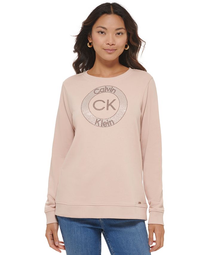 Calvin Klein Women's Crystal Logo Sweatshirt - Macy's