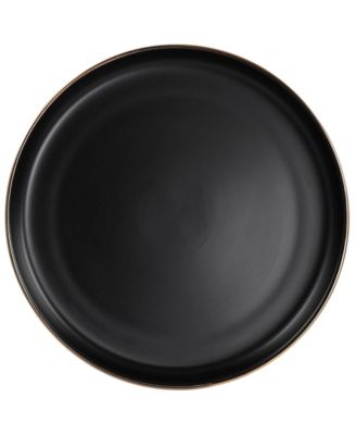 Flat, Raised Rim, Gold-Tone Trim Mateo 6 Piece Stoneware Dinner Plate Set, Service for 6