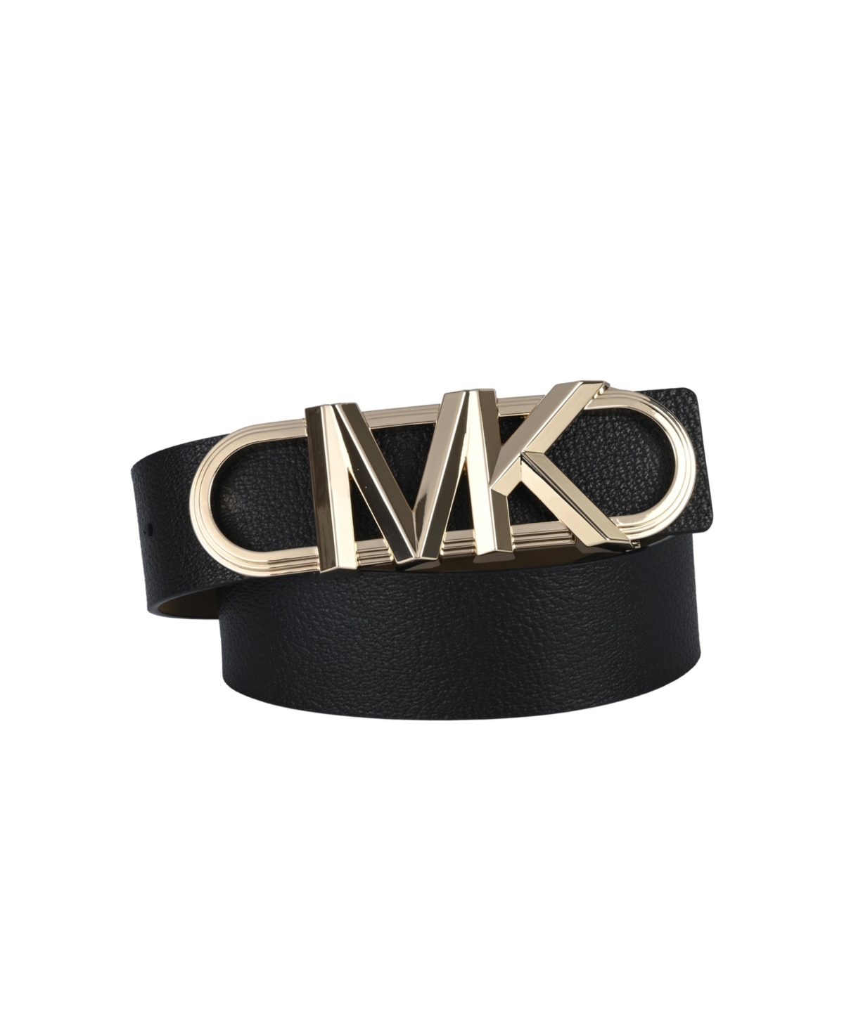 Michael Kors Logo Buckle Leather Waist Belt In Black/gold