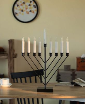 9 Branch Electric Chabad Judaic Chanukah Menorah with LED Candle Design Candlestick