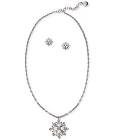 Silver-Tone Crystal & Imitation Pearl Snowflake Pendant Necklace & Stud Earrings Set, Created for Macy's