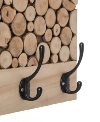 Natural Wood Hook Rack with Five Hooks for Entryway, Office, Bedroom, and Playroom