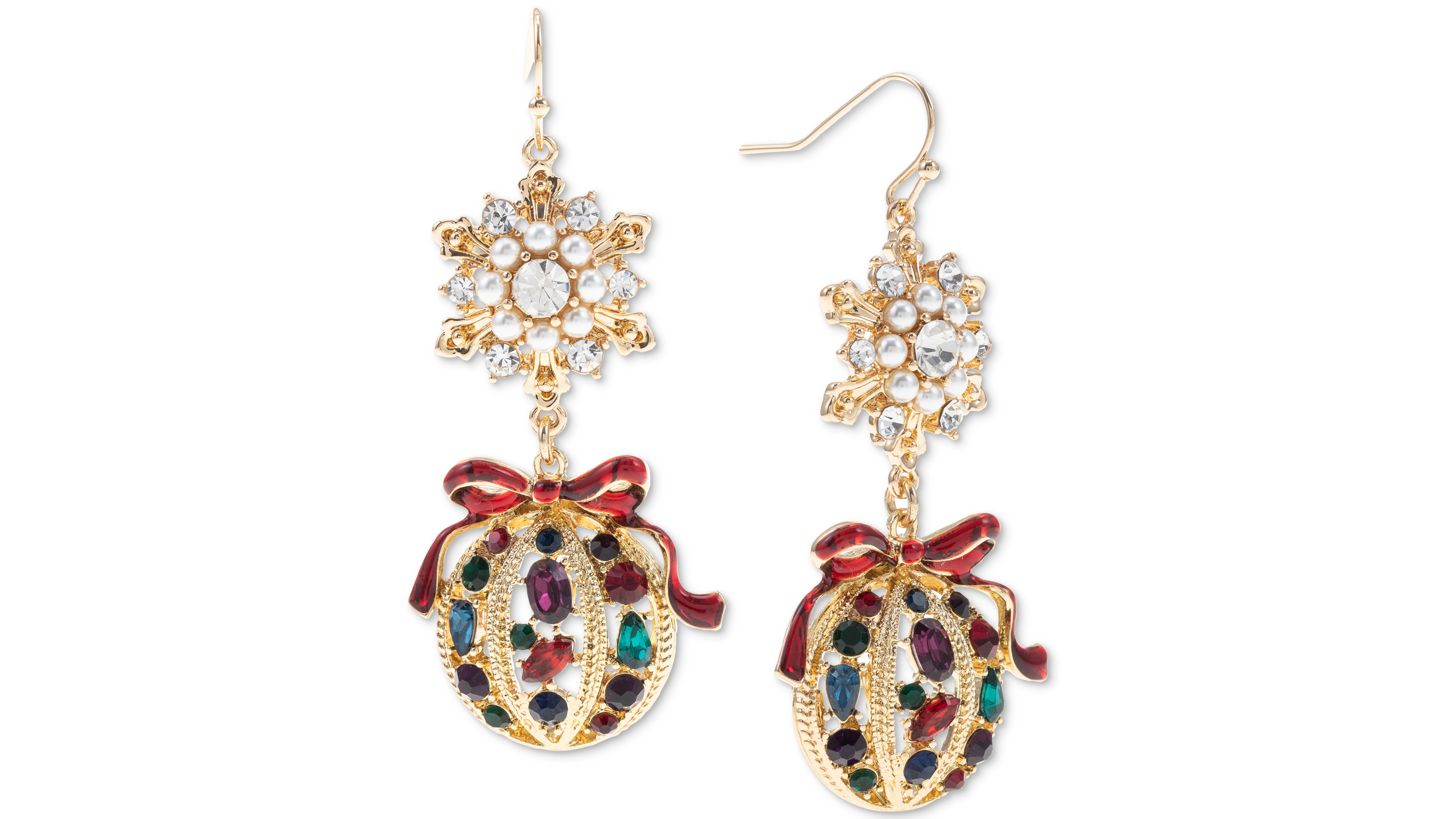 Charter Club Gold-Tone Mixed Stone Yuletide Ornament Double Drop Earrings, Created for Macy's