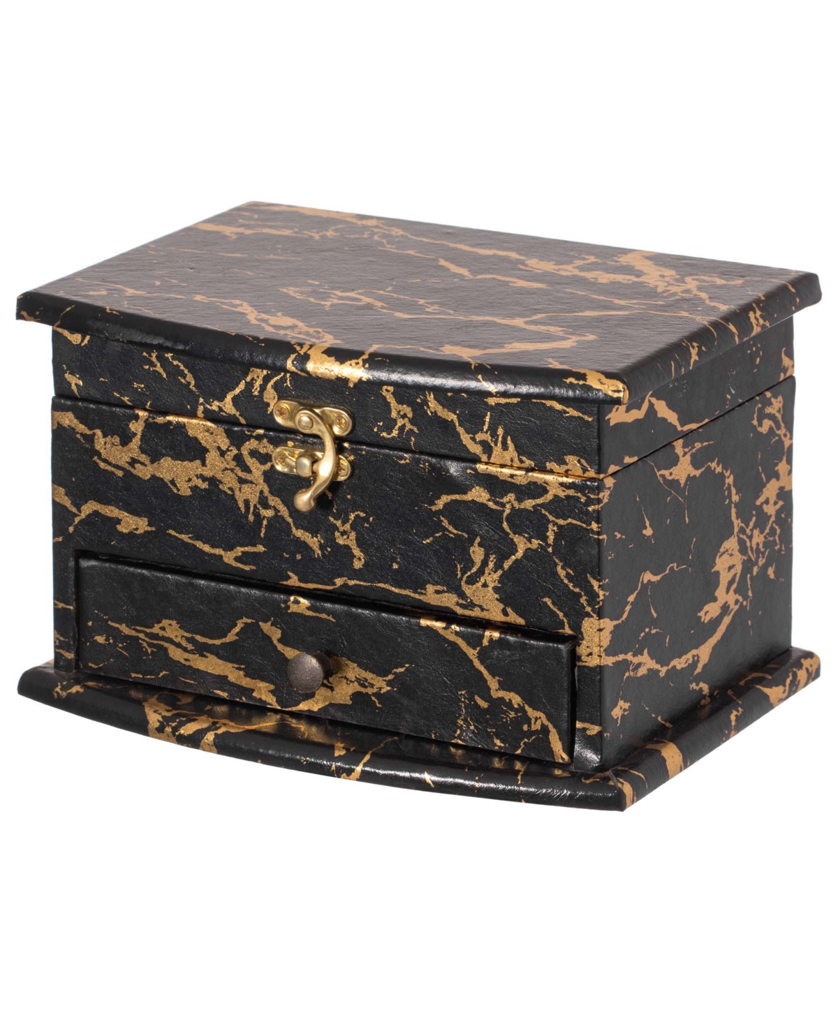 Marble Decorative Modern Wooden Jewelry Box Holder with Lining and Drawer - Black