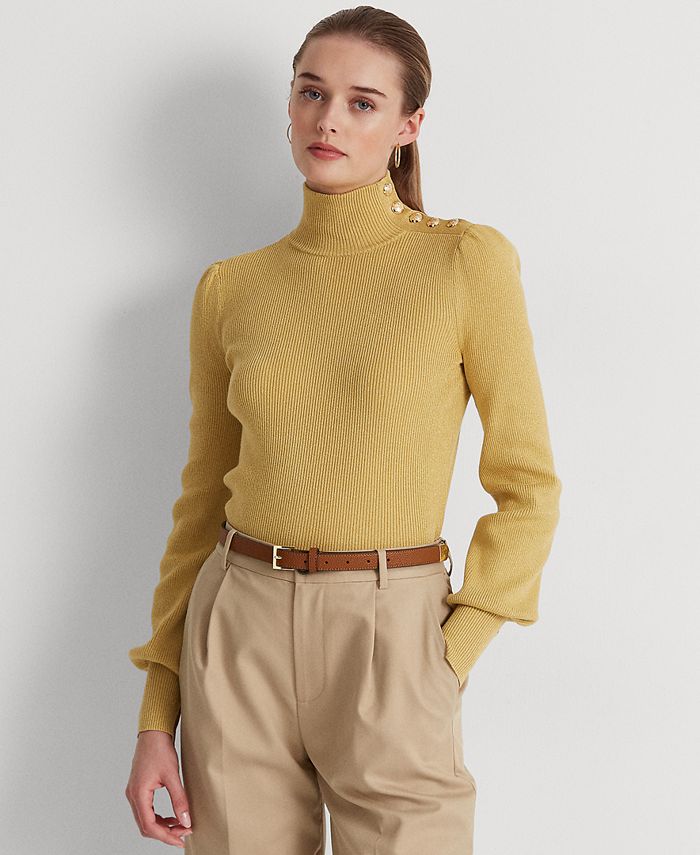Lauren Ralph Lauren Women's Metallic Button-Trim Mockneck Sweater & Reviews  - Sweaters - Women - Macy's