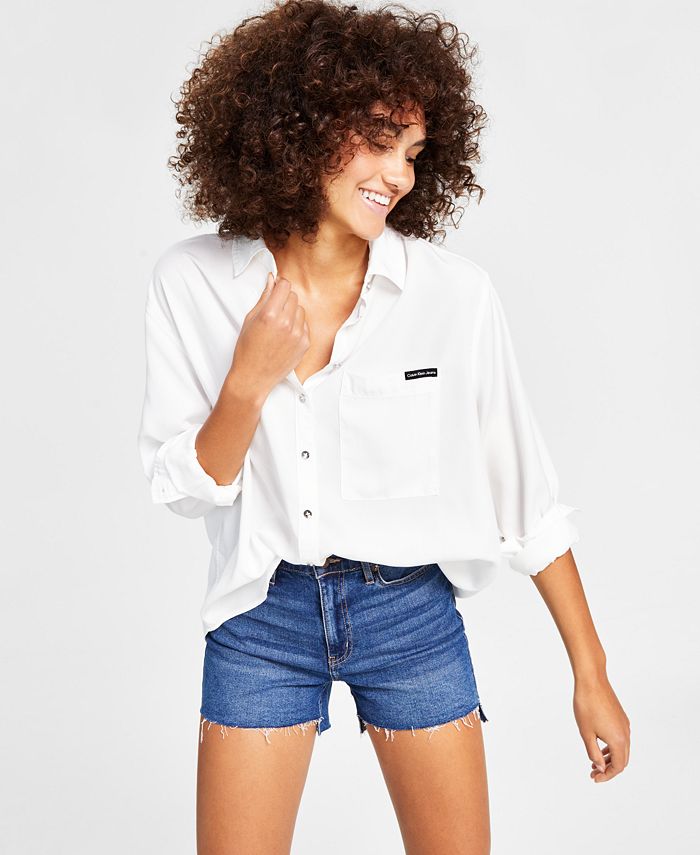 Calvin Klein Jeans Women's Button-Front Top & Reviews - Tops - Juniors -  Macy's