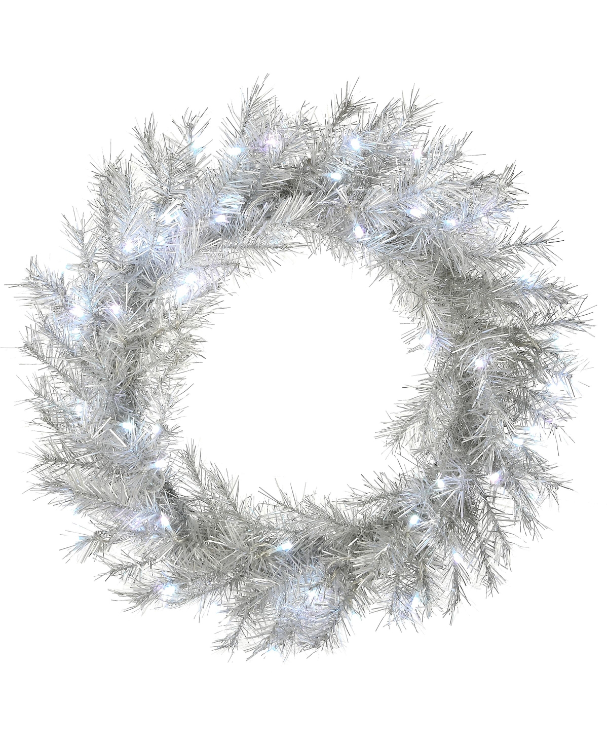 24" Pre-Lit Crystal Metallic Wreath - White