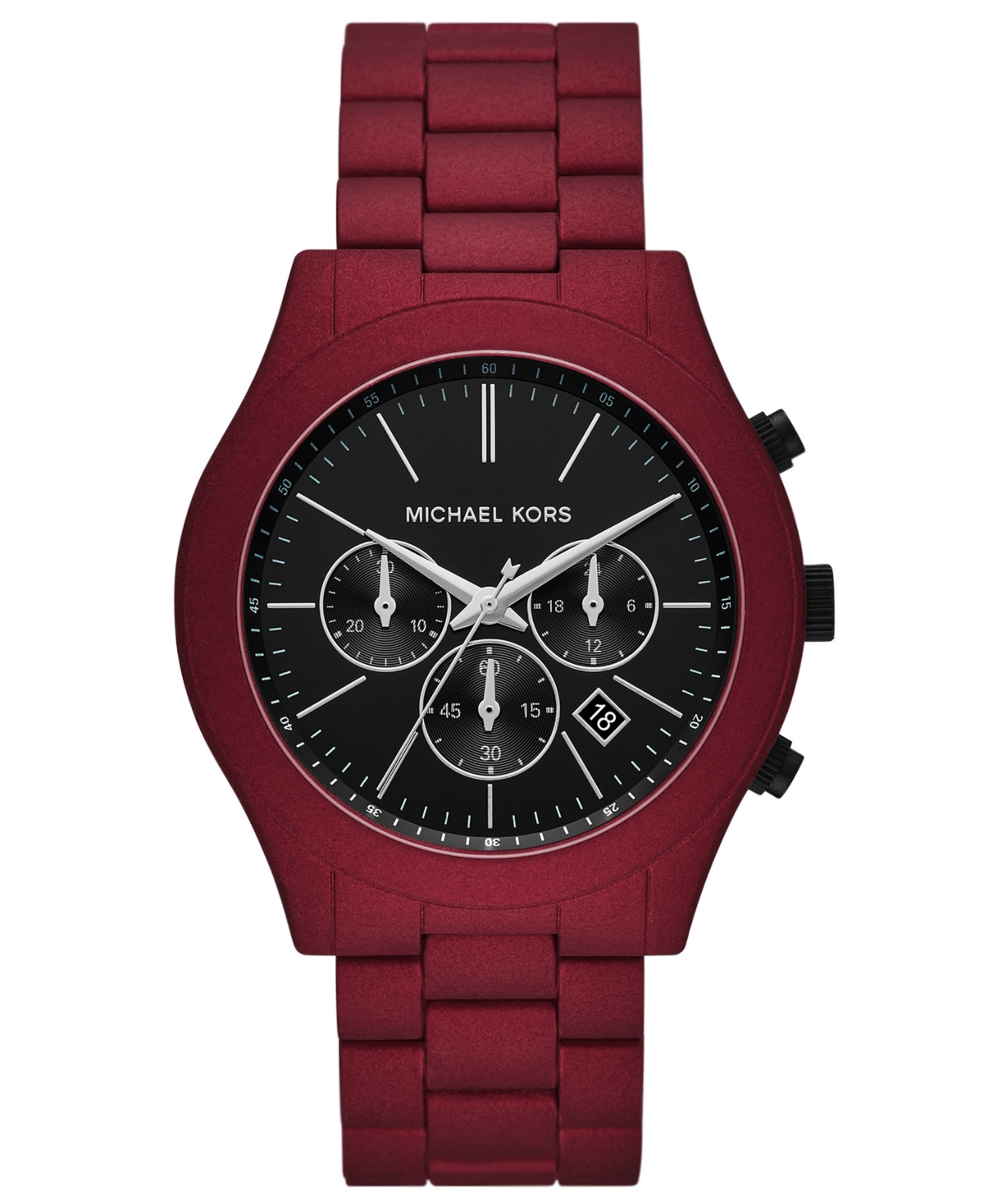 Shop Michael Kors Men's Slim Runway Chronograph Red Coated Stainless Steel Bracelet Watch 44mm