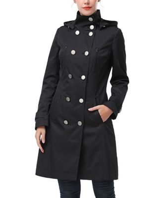 Women's Michael Kors offers Double Breasted Black Trench Rain Coat Gold Buttons Size M