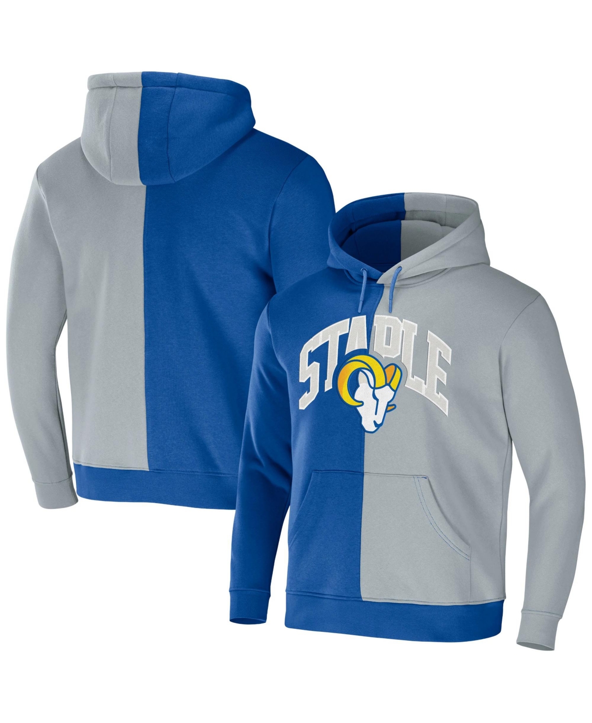 Shop Nfl Properties Men's Nfl X Staple Royal, Gray Los Angeles Rams Split Logo Pullover Hoodie In Royal,gray