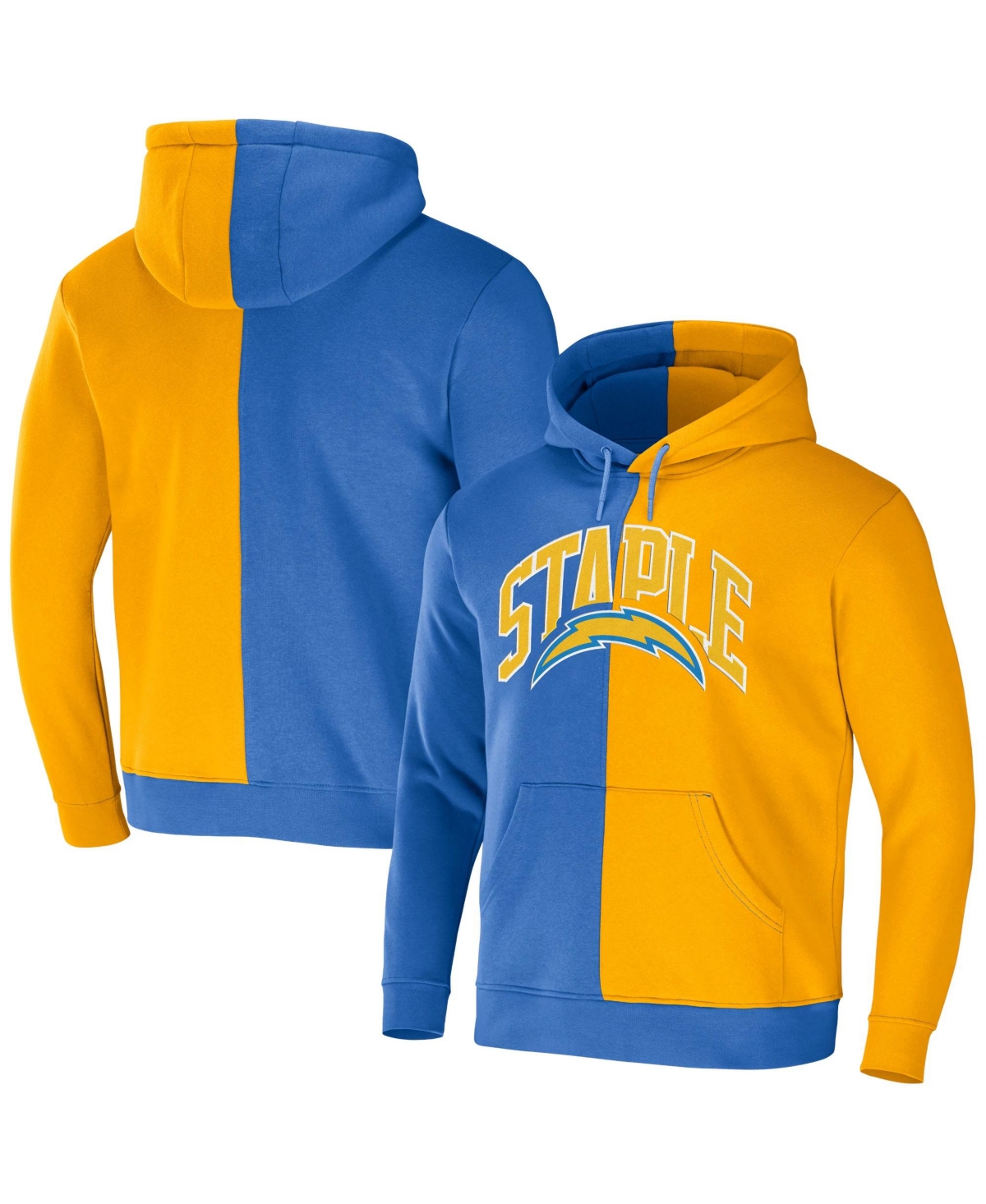 Nfl Properties Men's Nfl X Staple Blue, Yellow Los Angeles Chargers Split Logo Pullover Hoodie In Blue,yellow