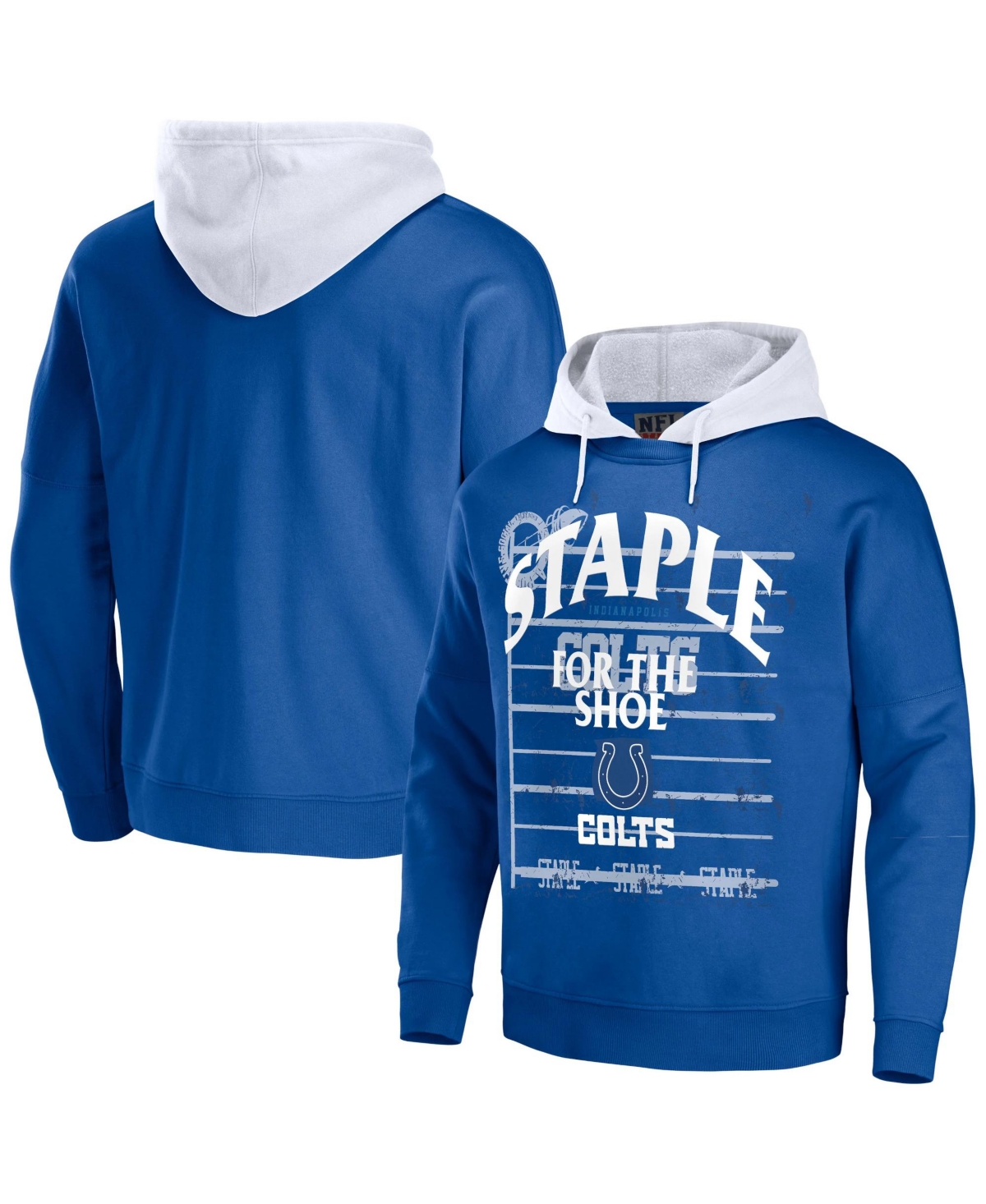 Nfl Properties Men's Nfl X Staple Blue Indianapolis Colts Oversized Gridiron Vintage-like Wash Pullover Hoodie