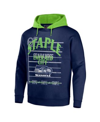 Men's NFL X Staple Navy Seattle Seahawks Oversized Gridiron Vintage-Like Wash Pullover Hoodie