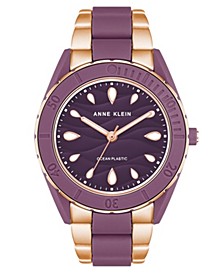 Women's Three-Hand Quartz Rose Gold-Tone and Purple Solar Oceanwork Plastic Bracelet Watch, 38.5mm