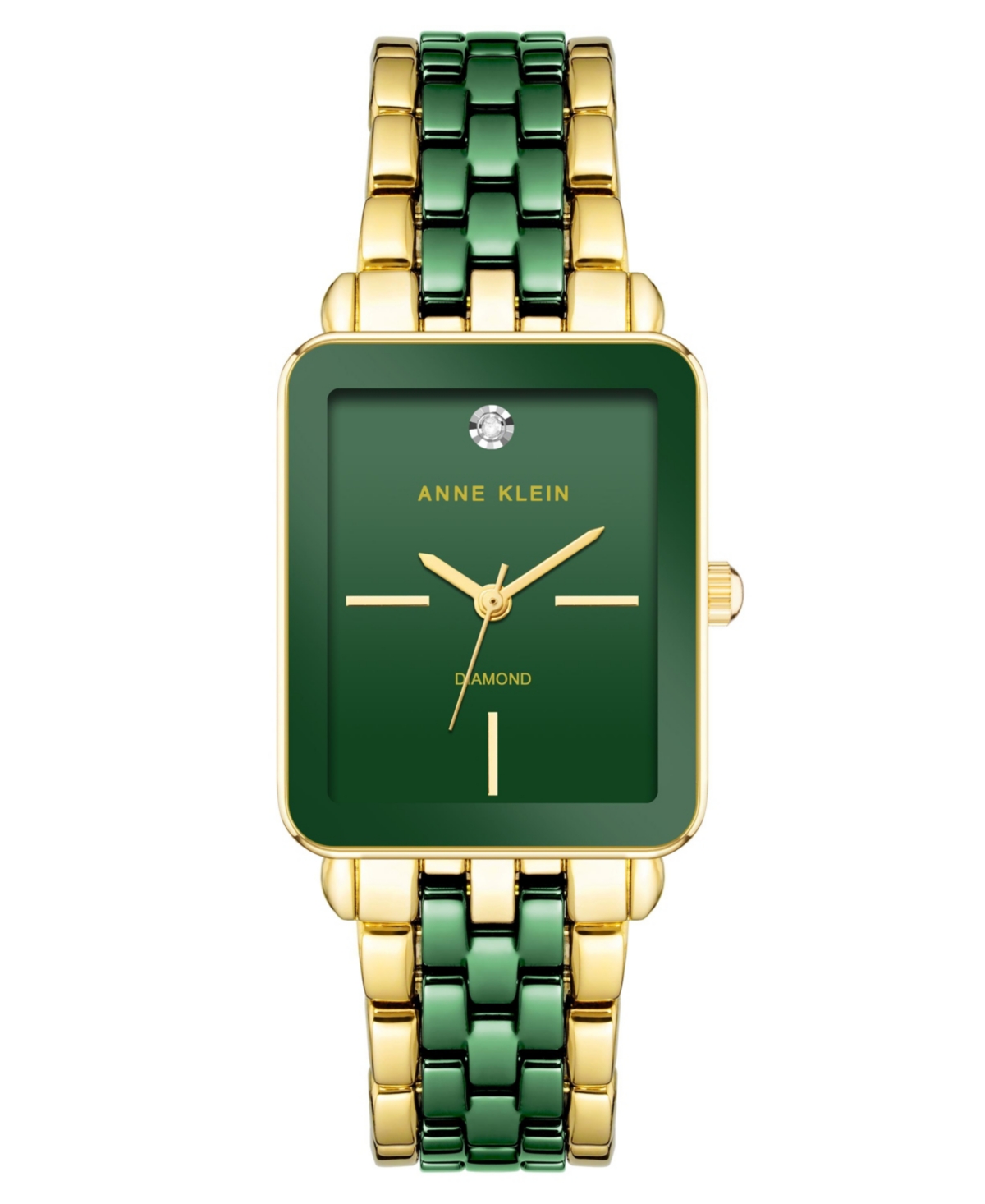 Anne Klein Women's Three-hand Quartz Rectangular Gold-tone Alloy With Green Ceramic Bracelet Watch, 26mm In Gold-tone,green