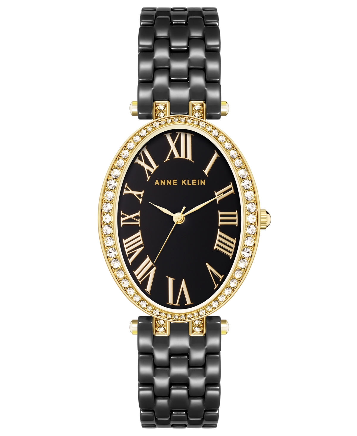 Anne Klein Women's Three-hand Quartz Black Ceramic Bracelet Watch, 27mm In Gold-tone,black