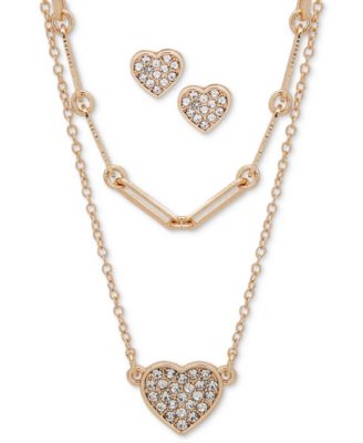 Anne Klein - Gold-Tone 2-Pc. Set Pav&eacute; Crystal Heart Pendant Necklace & Earrings
