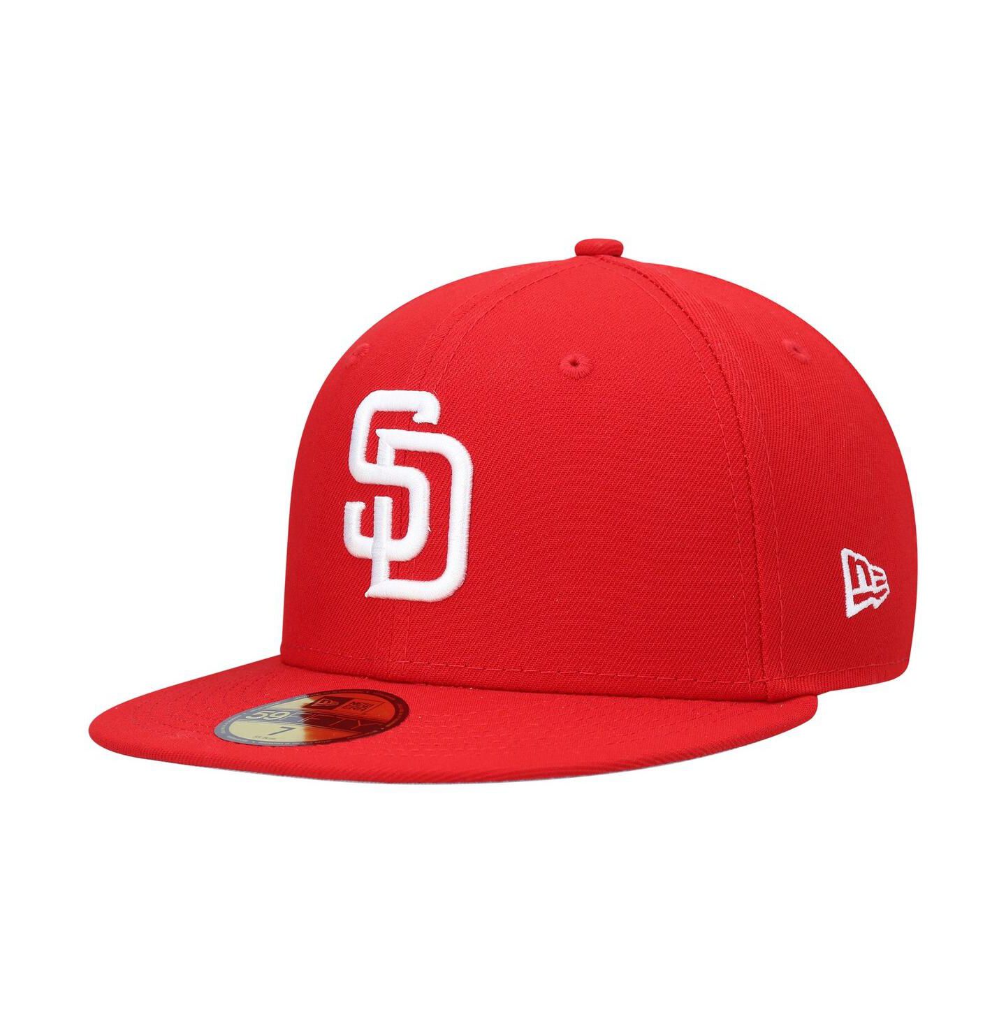 Мужская кепка New Era Red San Diego Padres Logo White 59FIFTY Fitted Hat — фото 1