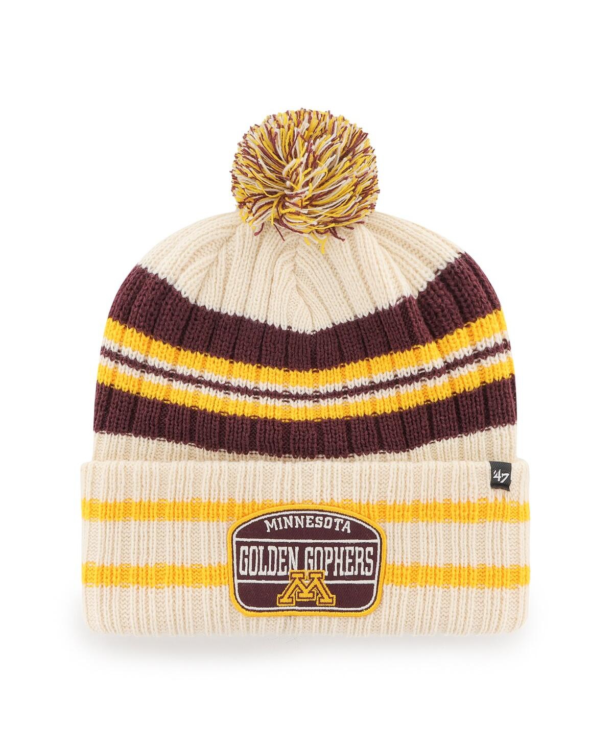 Men's '47Minnesota Golden Gophers Hone Patch Cuffed Knit Hat with Pom - Natural