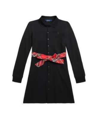 폴로 랄프로렌 Polo Ralph Lauren Big Girls Plaid-Sash Knit Oxford Dress,Polo Black