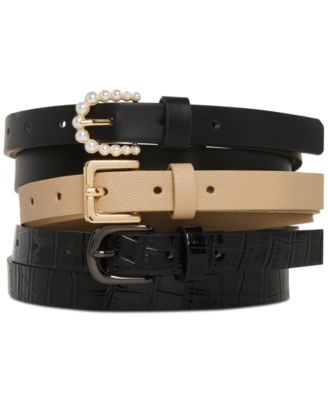 Steve Madden - 3-Pk. Smooth & Textured Buckle-Detail Belts