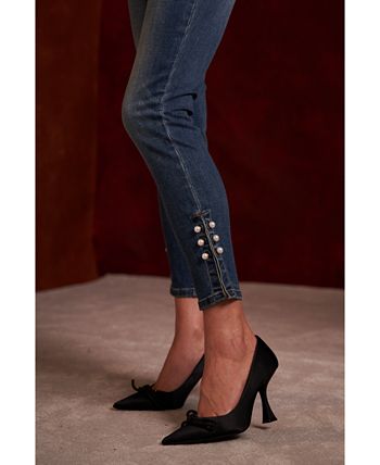 CeCe Women's Imitation Pearl-Embellished Skinny Jeans - Macy's