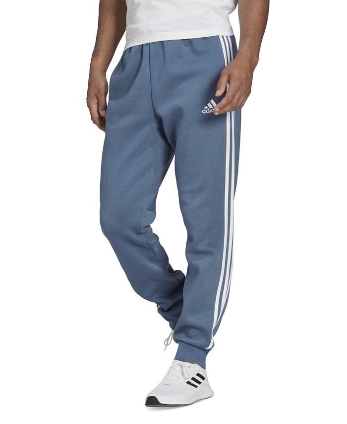 New Mens Adidas Essential Fleece Tapered Cuff Pants Sweatpants Joggers 3  Stripe