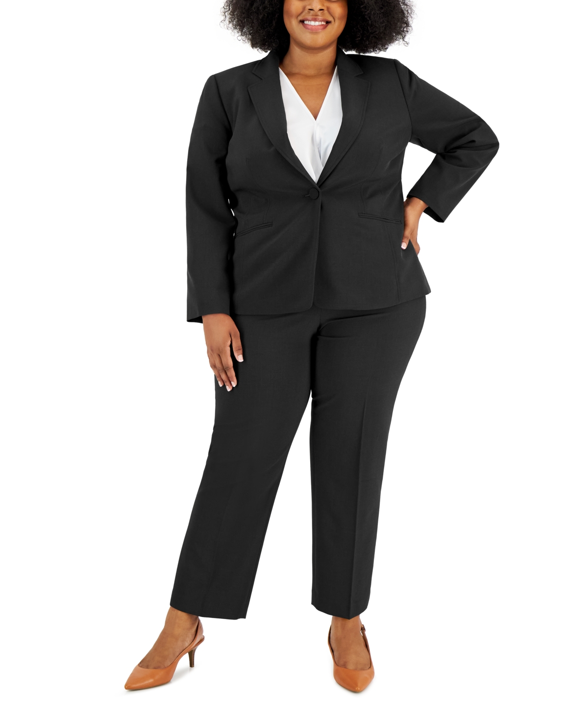 Le Suit Plus Women's Notched-Lapel Blazer Pants Suit