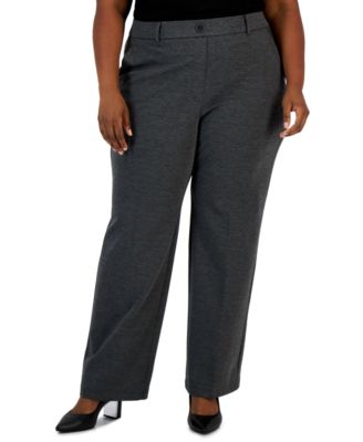 Kasper - Plus Size Faux-Fly Pull-On Wide-Leg Pants