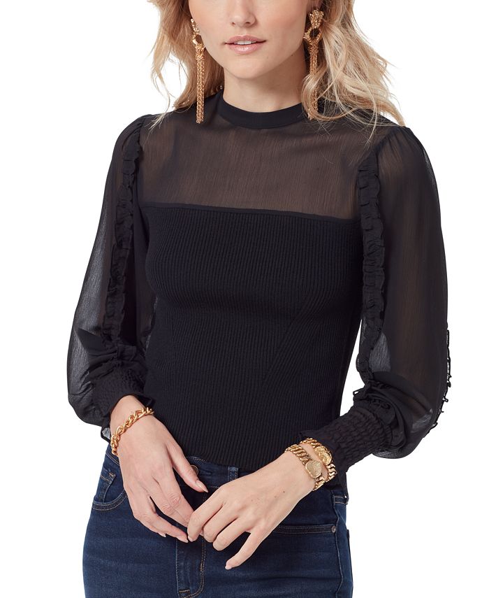 Sheer sleeve sweater new arrivals