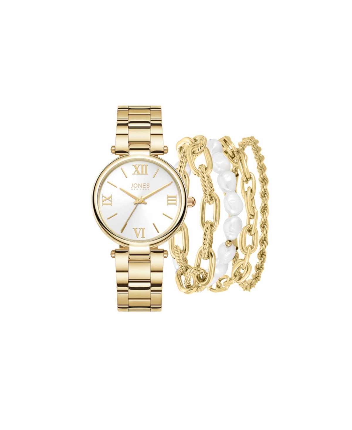 Jones New York Women's Shiny Gold-tone Metal Bracelet Watch 36mm Gift Set
