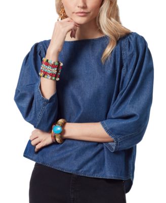 Sam Edelman - Clementine Puffed 3/4-Sleeve Denim Top
