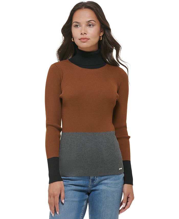 Calvin Klein Women's Colorblock Turtleneck Sweater & Reviews - Sweaters -  Women - Macy's