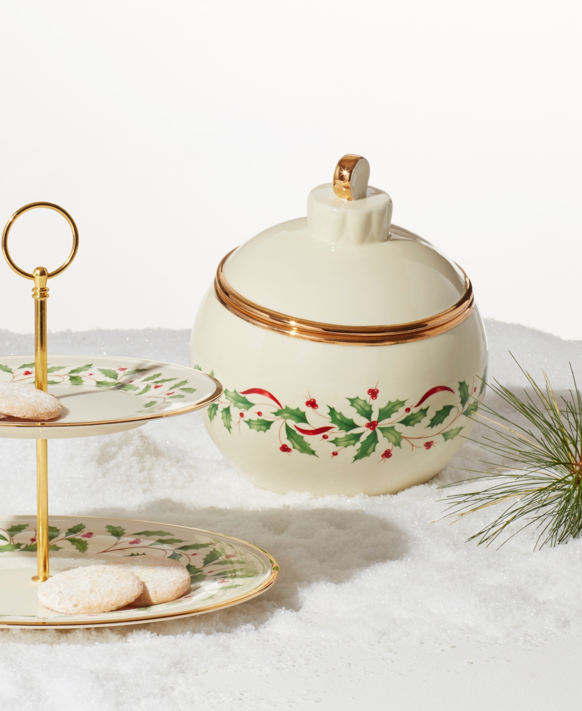 Lenox Holiday Ornament Cookie Jar In Red,green And Ivory