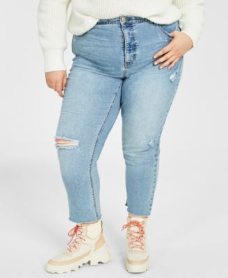 And Now This - Trendy Plus Size Ripped Mom Jeans