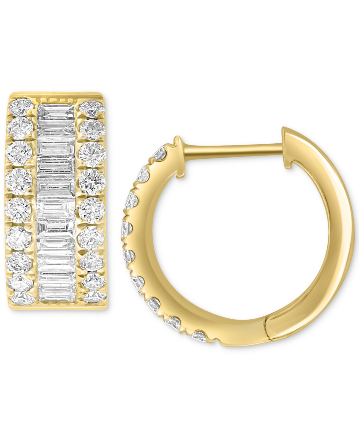 Effy Collection Effy Diamond Baguette & Round Small Huggie Hoop Earrings (1-1/5 Ct. T.w.) In 14k Gold, 0.55" In Yellow Gold