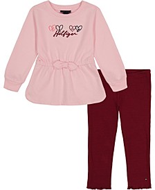 Toddler Girls Terry Cinch-Waist Logo Tunic and Ribbed Leggings, 2 Piece Set