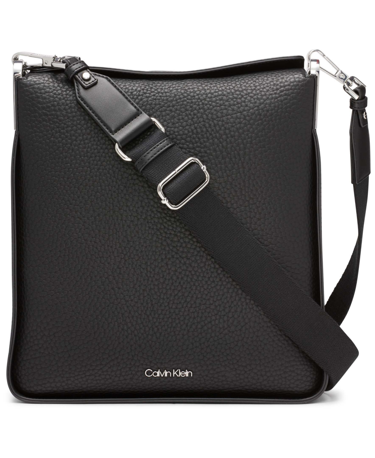 Shop Calvin Klein Fay Large Adjustable Crossbody With Magnetic Top Closure In Black,silver