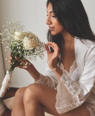 Kit Heart Lace Matte Charmeuse Wrap Robe