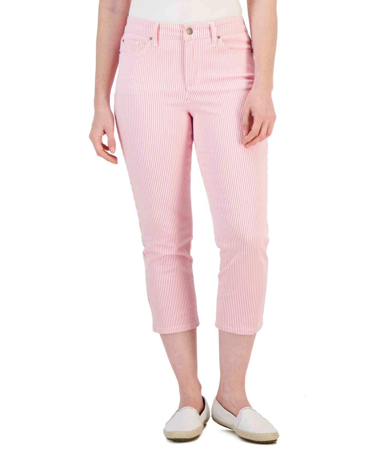  Charter Club Women's Striped Tummy-Control Cropped Jeans, Created for Macy's