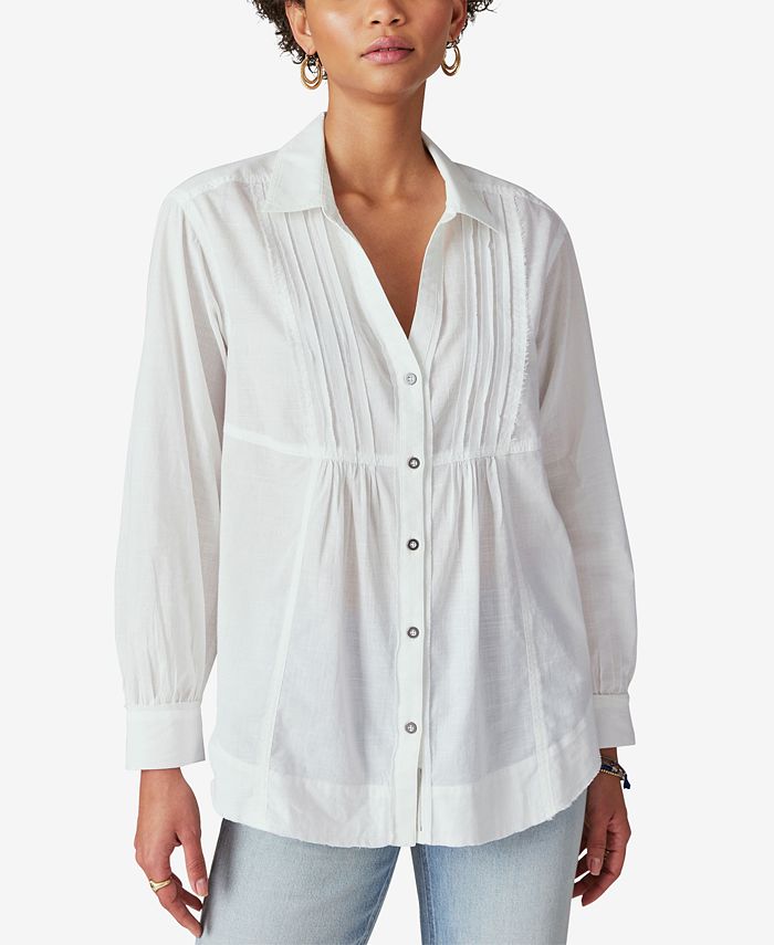 Lucky Brand Women's Pleated V-Neck Knit Top