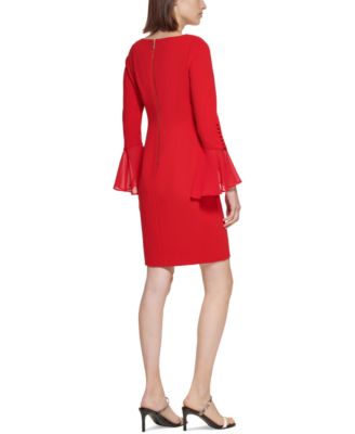 American Living Womens Crepe Bell Sleeve Sheath Dress