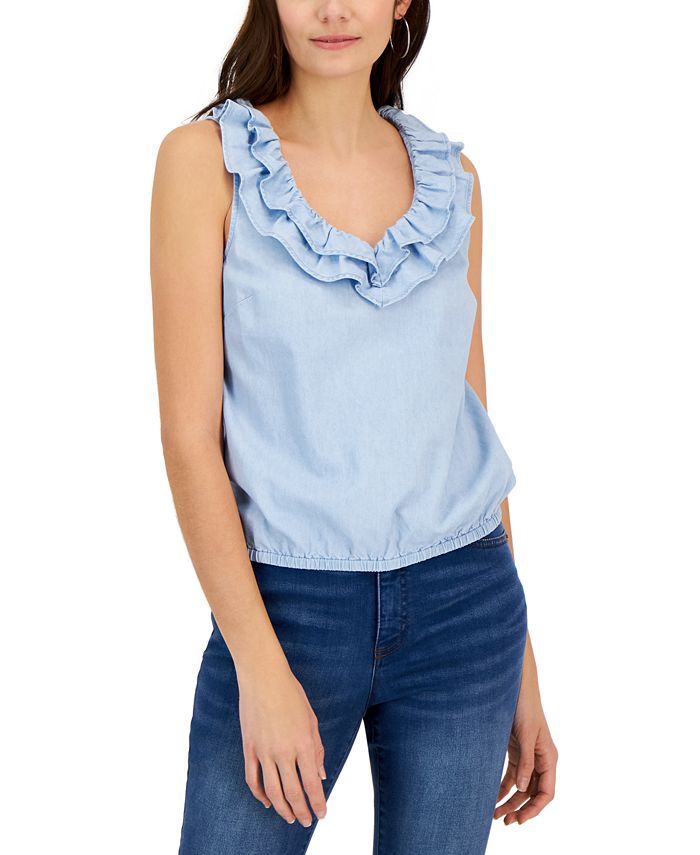 I.N.C. International Concepts Tiered Ruffled VNeck Tank Top, Created