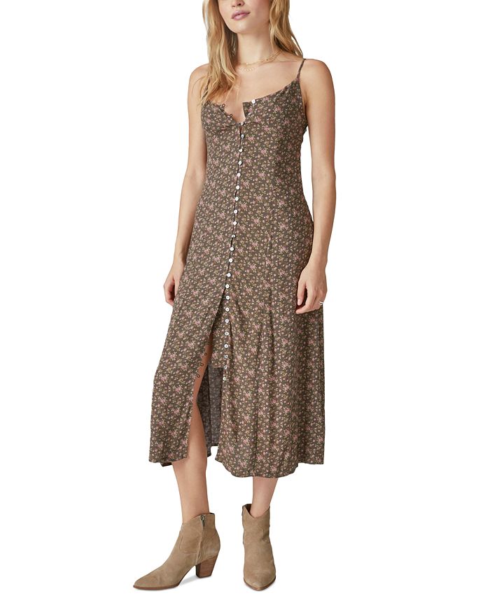 Lucky Brand Women's Floral-Print Button-Down Slip Dress - Macy's
