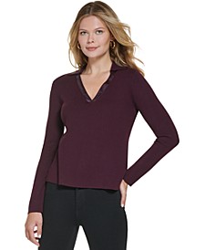 Women's Sequin Trim V-Neck Sweater