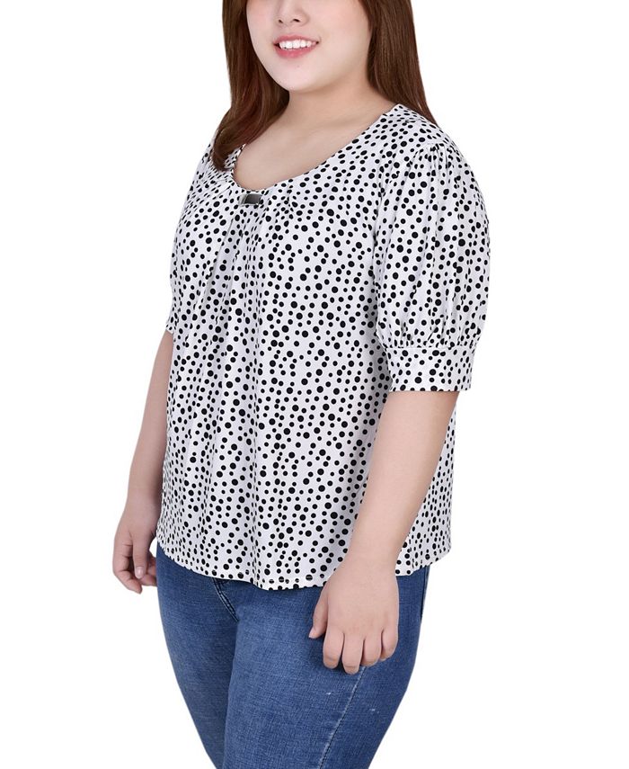 NY Collection Plus Size Short Sleeve Balloon Sleeve Top - Macy's