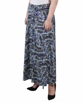 Plus Size Maxi A-Line Skirt with Front Faux Belt