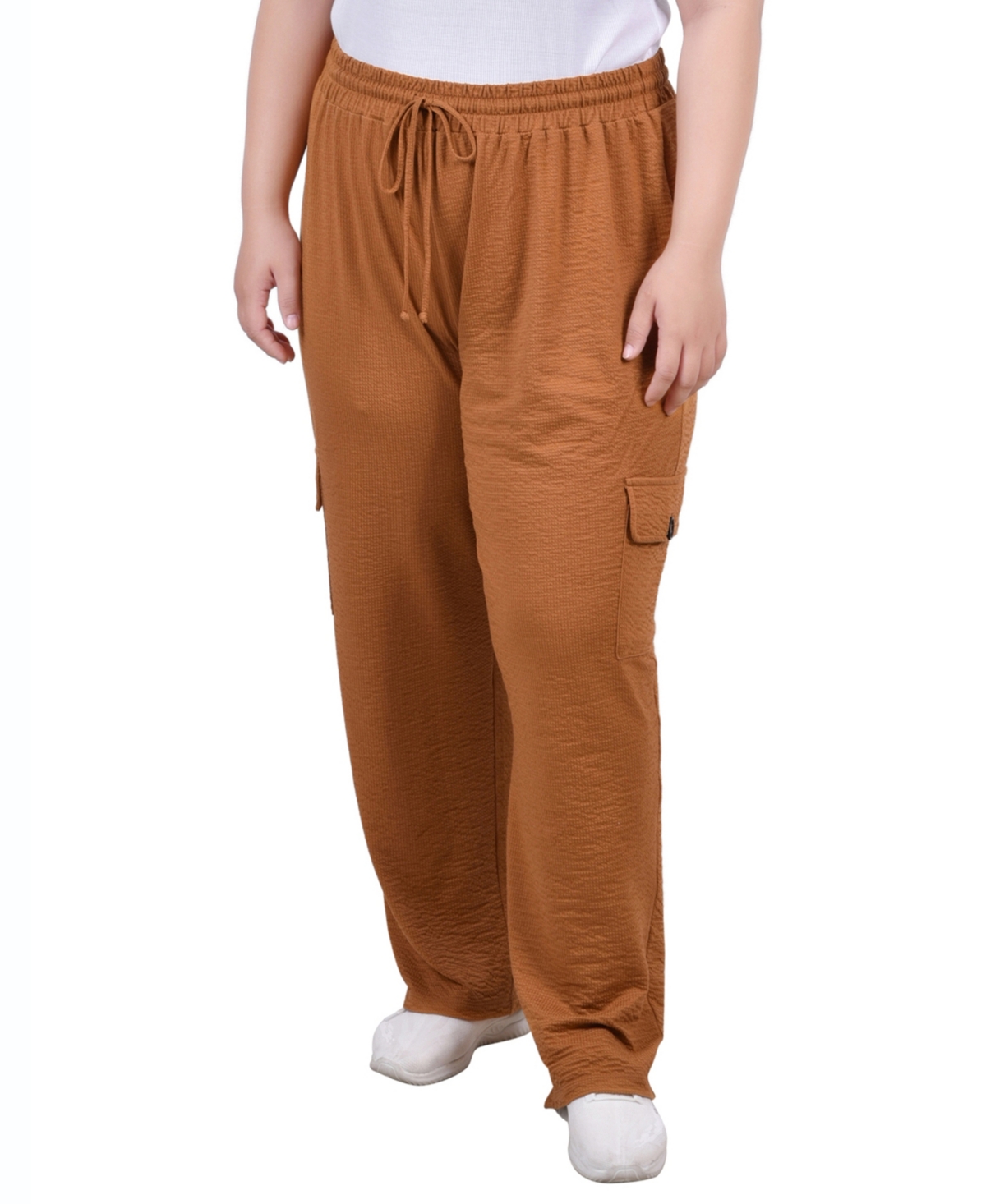 Shop Ny Collection Plus Size Knit Gauze Pants In Meerkat
