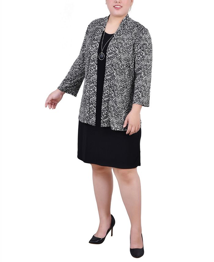 NY Collection Plus Size Lace-Detail 2 Piece Textured Knit Dress Set
